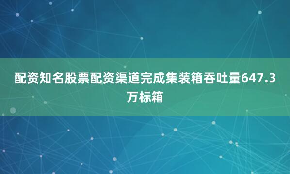 配资知名股票配资渠道完成集装箱吞吐量647.3万标箱